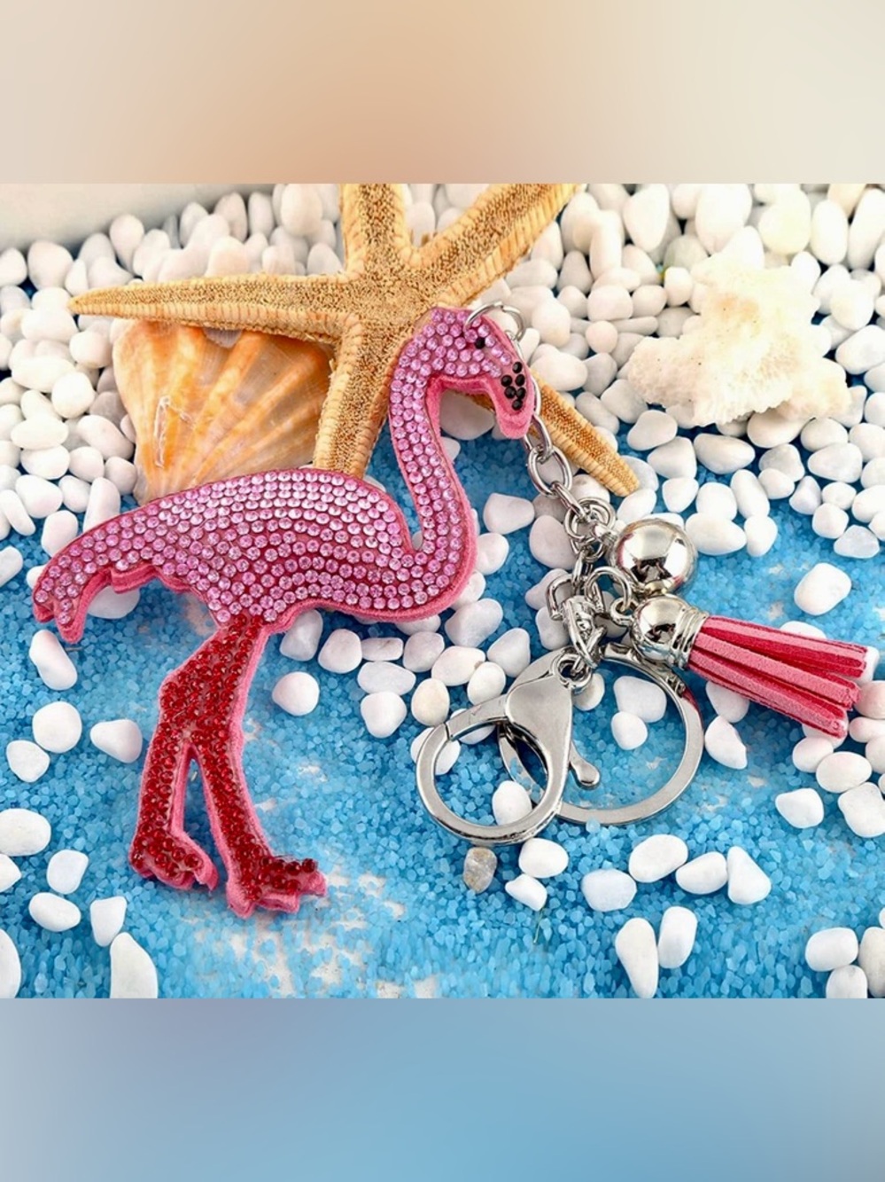 New! Pink Rhinestone Flamingo Bag Charm/Keychain with Tassel (NWT)